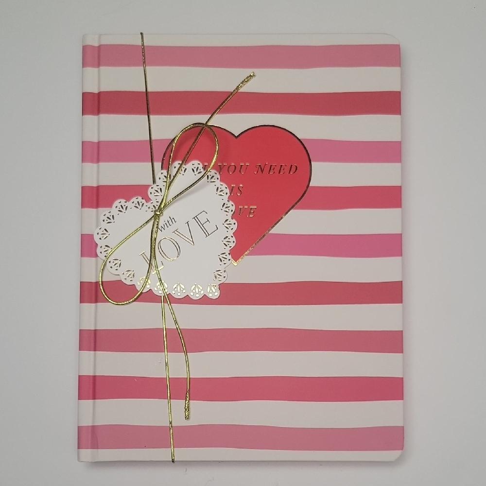 James Burke Collection of jour Striped Pink and White Notebook with Heart Design